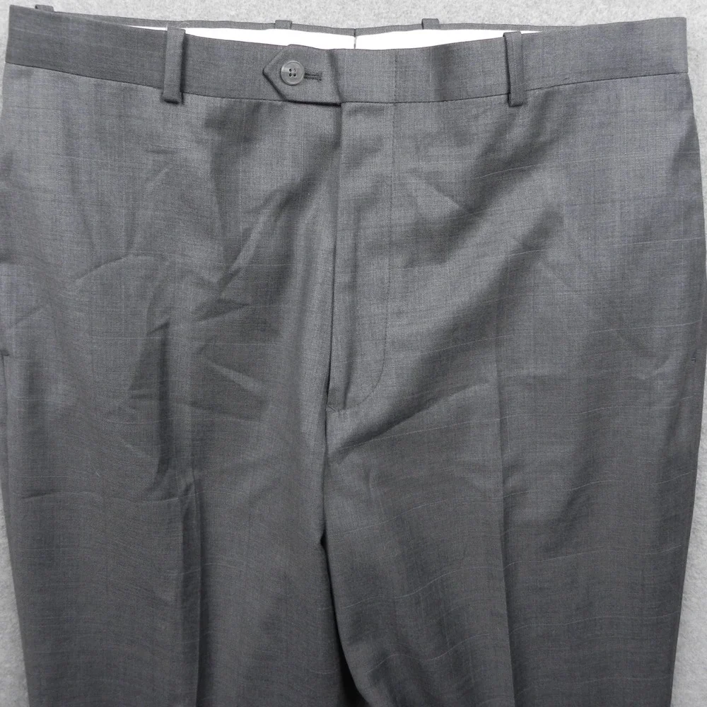 Tasso Elba Dress Pants Mens 36 Straight Wool Grey Glen Check Flat Front Trousers